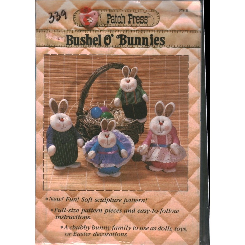 Vintage 1984 Patch Press Bushel O Bunnies Soft Sculpture Sewing Pattern 339